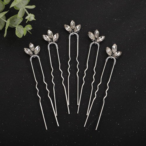 Teyglen 5pcs Crystal Bride Wedding Hair Pins Bridal Rhinestone Hair Piece Wedding Hair Accessories for Bride Sparkly Blue Red Green Crystal Hair Clips Pins for Women Girls Party Prom (Silver)