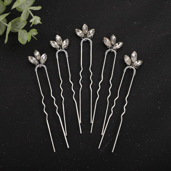 Teyglen 5pcs Crystal Bride Wedding Hair Pins Bridal Rhinestone Hair Piece Wedding Hair Accessories for Bride Sparkly Blue Red Green Crystal Hair Clips Pins for Women Girls Party Prom (Silver)