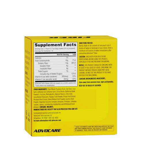 AdvoCare Fiber Dietary Supplement - Fiber Powder Supplement with Soluble & Insoluble Fiber - Fiber Supplement Drink Mix - High Fiber Drink Mix Powder - Fiber for Men & Women - Citrus - 10 Pouches