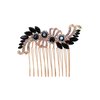 Faship Black Rhinestone Crystal Rose Gold Plated Floral Hair Comb