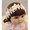 Bethynas Baby Girls Soft Lace Pearl Headband Handmade Flower Lace Bowknot Toddler Hairband Baptism Infant Elastic Headband Birthday Party Hair Accessory for Newborn Baby (Style 2)