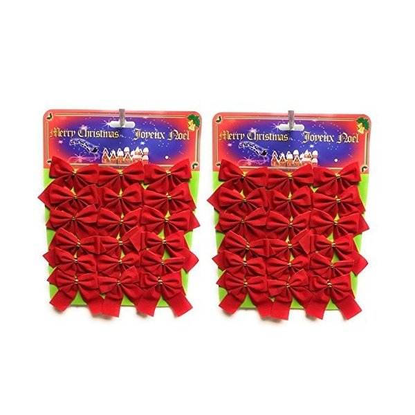 Hapros 36 Beautiful Mini Red Christmas Bows - 2.5" Decorative Bows for Xmas Tree Decoration, Gift Wrapping and Crafts (36 Bows)
