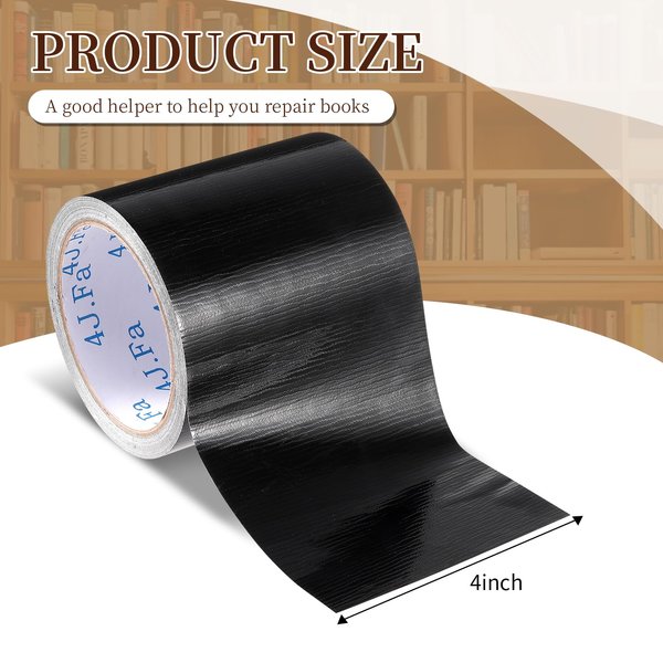 SMAODSGN 4 Inch Black Book Binding Tape 540 Inch Book Spine Tape Book Repairing Tape Library Book Adhesive Tape Thick Book Tape for Covering Hardback Broke Used Book（200u）
