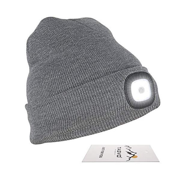 TAGVO Unisex Beanie with The Light, USB Rechargeable LED Headlamp Cap, Hands Free Headlamp Flashlight Hat, Winter Warm Knitted Night Lighted Hat, Men Women Gifts for Dad Father Husband