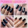 AddFavor 240pcs Black Press on Nails Medium Square Fake Nails, Glossy Acrylic Press on Nails Gel False Nails with Adhesive Stick for women