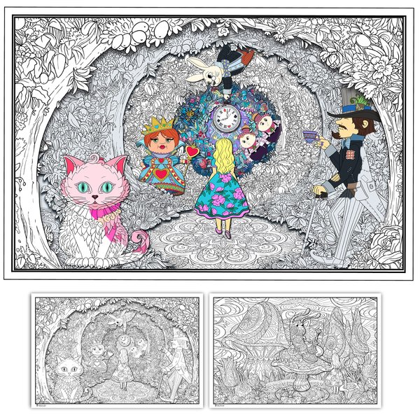Young N Refined : 2 Pack of Giant Coloring Posters of Alice in Wonderland of Mandalas Folded Version(42x60)