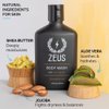 ZEUS Body Wash with Shea Butter & Aloe Vera for Men, All Natural with Essential Oils, Invigorating Skin Reviving Body Cleansing Shower Wash – MADE IN USA (12 oz)
