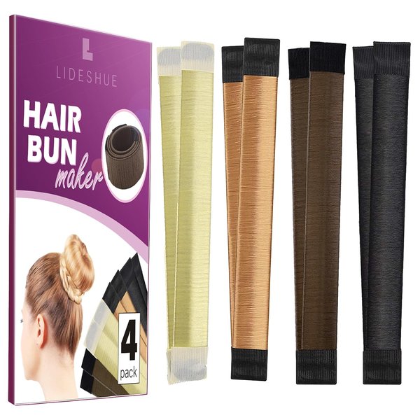 LIDESHUE 4 Pcs Hair Bun Maker, Hair Bun Maker For Women, Bun Donuts For Hair,Ballet Bun Maker-Easy Bun Hair Tool-Shaper Bun Hair Tool (Black+Dark Brown+Light Brown+Blonde)