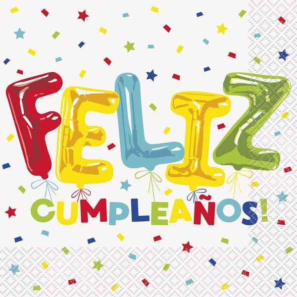 Unique Feliz Cumpleanos Birthday Balloons Multicolor Paper Luncheon Napkins (Pack of 16) - Eye-Catching & Eco-Friendly Napkins - Perfect for Memorable Birthday Parties