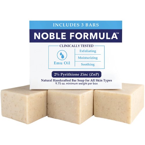 Noble Formula 2% Pyrithione Zinc (ZnP) Emu Oil Bar Soap, Especially Formulated for Acne, Psoriasis, and Eczema, Safe for Daily Use and All Skin Types, 3 Bars in 1 Box, Total 9.75 oz