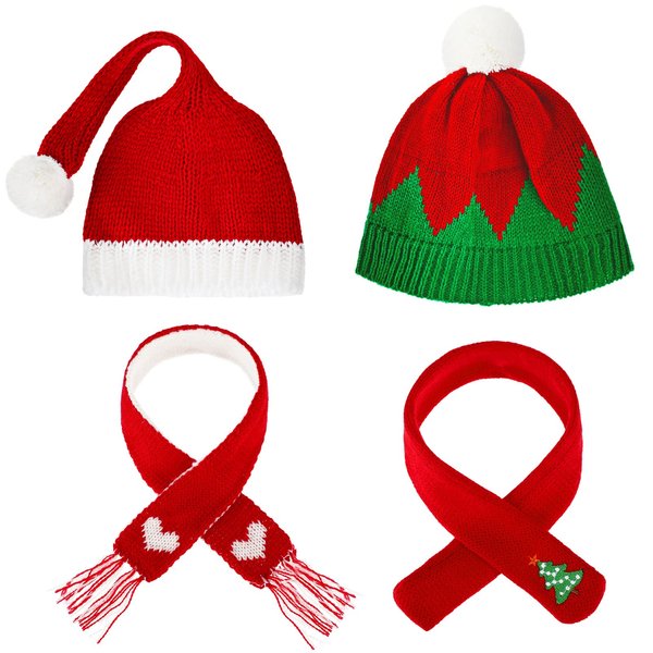 4 Pack Doll Clothes Christmas Mini Snowman Hats Scarf, Santa Knit Hat Christmas Tree Scarf for Doll Elf Santa Mini Snowman (Trendy Style)