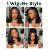 KLAIYI Yaki Straight Bob Wig Bye Bye Knots Glueless Pre Everything 13x4 Lace Frontal Wigs Human Hair Pre Cut Pre Plucked Pre Bleached Put On and Go Wigs for Beginners 30S Easy to Wear Kinky Wig 14Inch