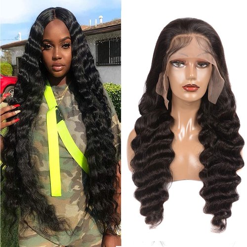 Siyun Show 30 Inch 13x6 HD Lace Front Wigs Human Hair Loose Deep Wave Frontal Wigs Human Hair Pre Plucked with Baby Hair Transparent Lace Brazilian Virgin Human Hair Natural Color 180% Density