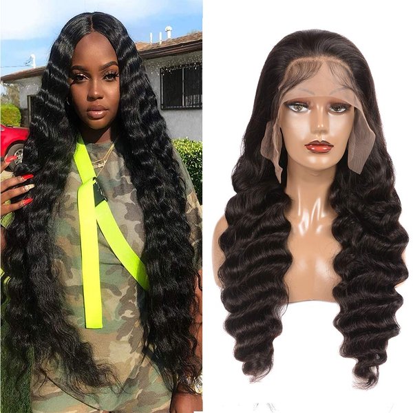 Siyun Show 30 Inch 13x6 HD Lace Front Wigs Human Hair Loose Deep Wave Frontal Wigs Human Hair Pre Plucked with Baby Hair Transparent Lace Brazilian Virgin Human Hair Natural Color 180% Density