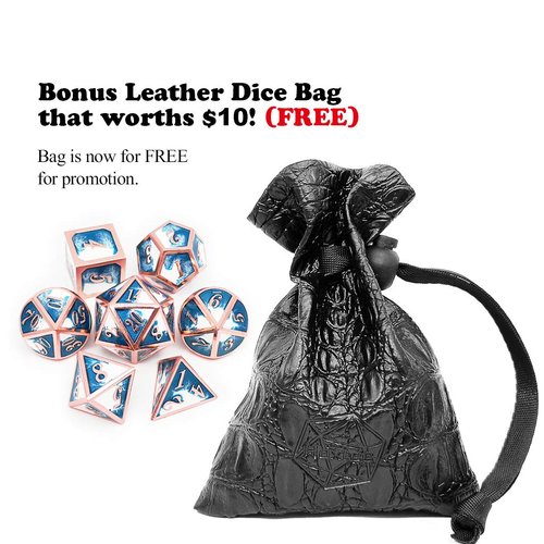 Haxtec Metal DND Dice Set Copper Blue White D&D Dice with Leather Dice Bag for Dungeons and Dragons RPG-Ice Dragon Bait