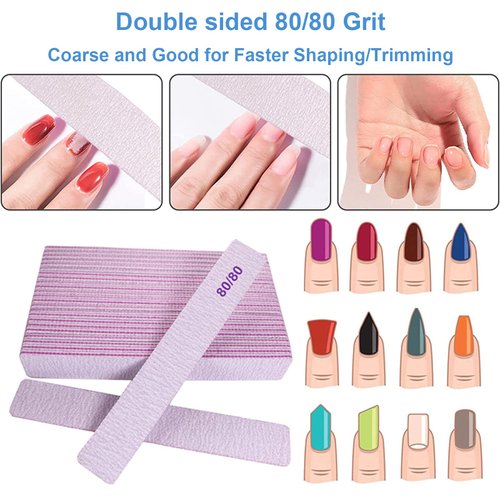 80/80 Grit Nail Files (25 Pcs), Coarse Emery Boards for Acrylic Nails and Gel Nails, Nail File Double Sided 80 Grits Emory Professional Nail Filers Pack