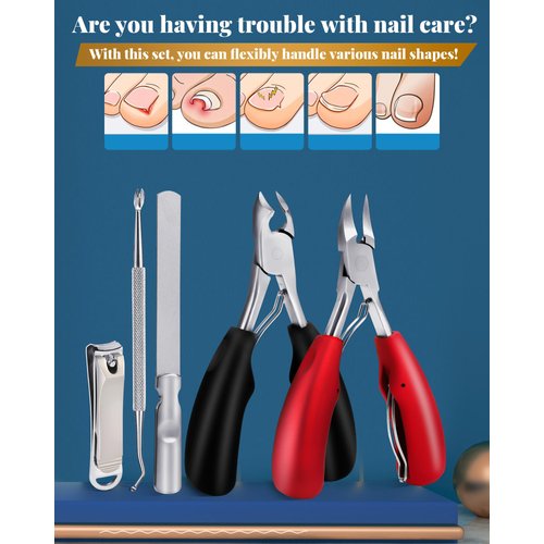 Tisojpod 5Pcs Toenail Clippers Set High-Grade Stainless Steel Super Sharp Curved Blade Exfoliates Dead Skin Dirt for Ingrown Toenail and Thick Nails, Professional Toenail for Seniors Adult Men Women