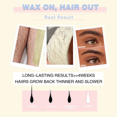 Wax Beads for Hair Removal, Hard Wax Beads for Sensitive Skin, 1.1LB Painless Wax Beans for Bikini, Eyebrow Facial for At Home Pearl Waxing Beads with 20 Spatulas for Women Men(Cream)