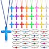 Equsion 48 Pcs Cross Necklaces Christian Religious Party Favors for Kids Include 24 Plastic Crystal Cross Necklace DIY Craft Gifts with 24 Cross Bracelet for Vacation Bible School Prize Favor