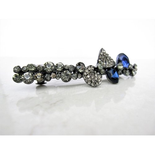 Slim blue gray bow crystal hair barrette clip bridal clip bridal barrette hair