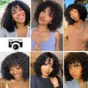 KESEN Human Hair Wig with Bangs 200 Density Curly Human Hair Wig Ombre Short Wigs Deep Curly Bob Wig with Bangs Highlight Blonde Glueless Wigs Human Hair 12Inch P4/30