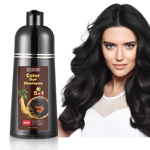 COSYAGE Black Hair Dye Shampoo for Gray Hair - 3 In 1 Hair Color Shampoo for Women, Natural Ingredients, Ammonia-Free, Champu Para Canas Mujer, Black (500mL,17.6 Fl Oz)