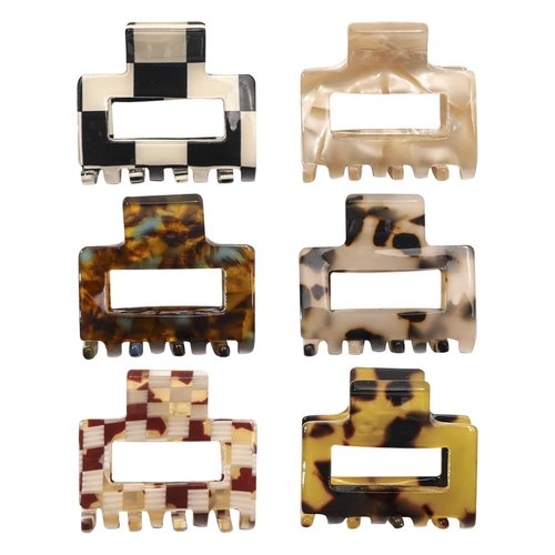 6 Pcs Small Square Hair Claw Clips Non Slip Hair Clamps Tortoiseshell Acetate Leopard Jaw Clip Celluloid French Hair Barrettes for Women Girls