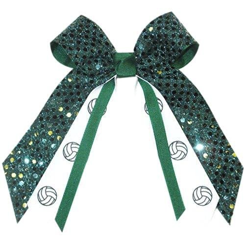 Volleyball Sequin Hair Bow, Made in the USA, White Pony Band (Hunter), many colors