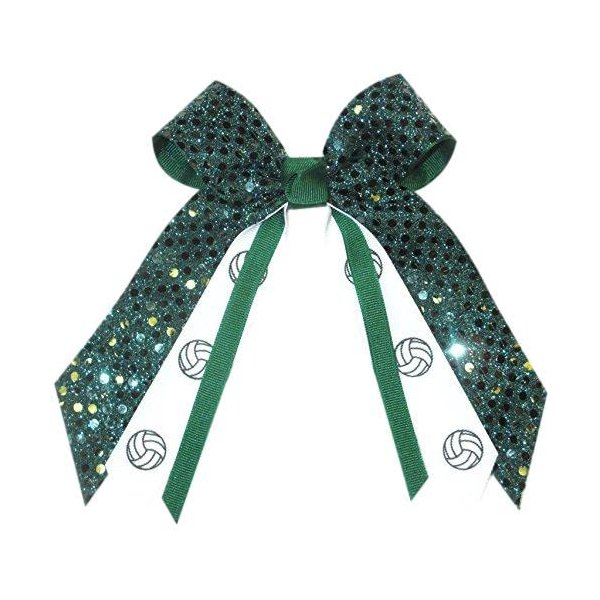 Volleyball Sequin Hair Bow, Made in the USA, White Pony Band (Hunter), many colors