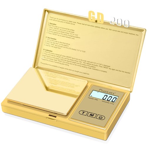 Fuzion Gram Scale, 200gx0.01g Digital Pocket Scale Gold Titanium Plating, High Precision Small Scale, 6 Units Jewelry Scale with Back-Lit LCD, Tare Function for Food, Powder, Herb, Arrow, Travel