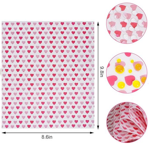 100Pcs Wax Paper Deli Paper Sheets Sandwich Wrap Parchment Paper Picnic Paper Sheets for Food Basket Liner Heart-Shaped Wax Paper Use to Party，kitchen,Restauran