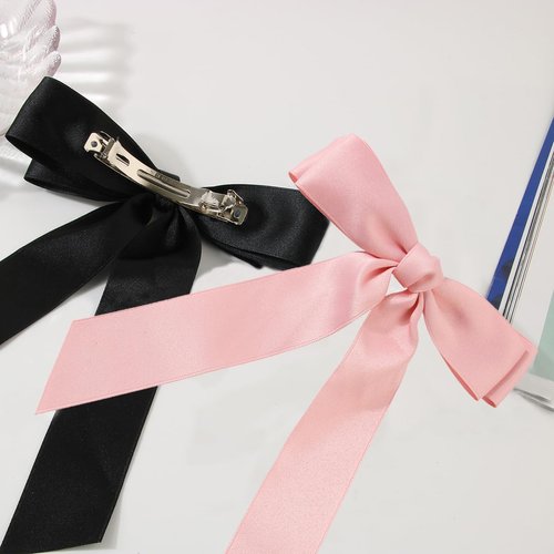 3pcs Ribbon bow Hair Clips Hair Accessories for girls and women in fashion style French barrette with Silky Satin (pink,white,black) for Thick or Thin hair