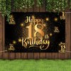 Happy 18th Birthday Backdrop Banner Step and Repeat 18 Years Old Background Decorations for Women Men Her Him Photography Party Supplies Glitter Black Gold