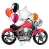 DalvayDelights 8pc Pieces Pink Motorcycle with Orange-Yellow Flames Mylar and Latex Balloon Bouquet Set