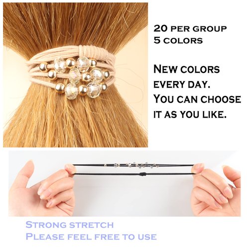 20 PCS Hair Ties for Women, Womens Hair Tie Bracelets, 5 Neutral Colors Hair Ties for Thick or Thin Hair Cute Hair Ties for Ponytail Holders, No Damage Hair Elastics Boho Hair Ties