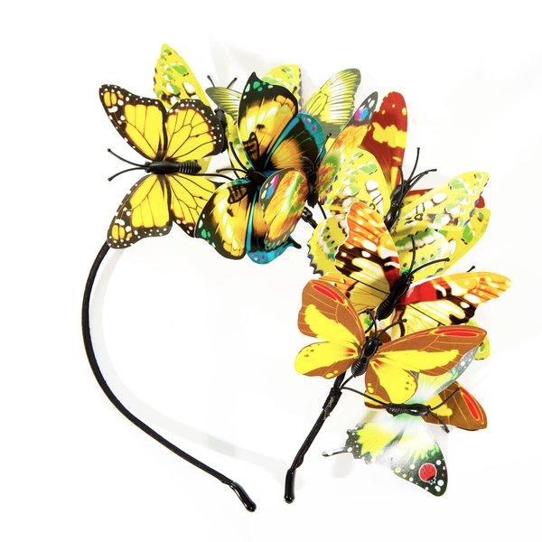 ASHONE Women Butterfly Headband Fascinator Hat Monarch Festival Crown Fashion Party Favor Christmas Halloween (Yellow)