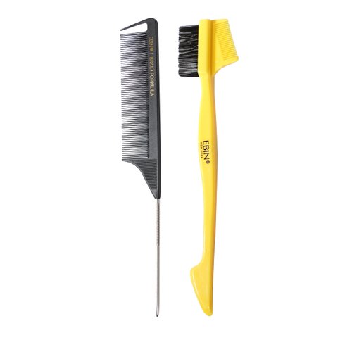 Hair Styling Brush and Comb Set Regular - Teasing Hair Brush and Rat Tail Comb, Bristle Brush for Hair Edge Styling 2 pieces