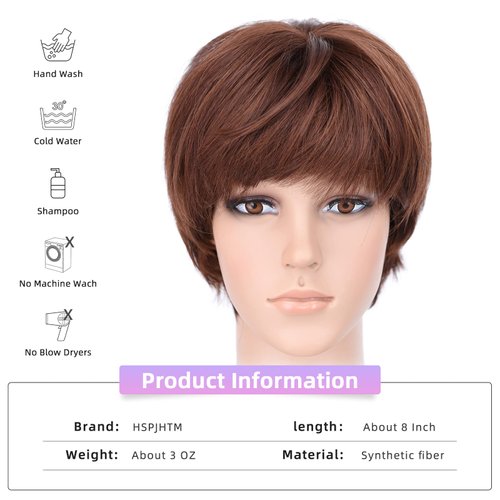 HSPJHTM Short Brown Wig, Short Wigs for Women,Cut Wig with Bangs Hair Wigs Natural Straight Layered Hairstyles for Daily Wear Wig(Free Wig Cap)