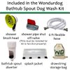 Wondurdog Bathtub Spout and Garden Hose Attachment Dog Wash Kit w/Splash Shield and Rubber Scrubbing Teeth. Tub Spouts with Front Pull Up Diverter Only. Pet Grooming for Long and Short Hair.