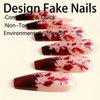Long Press on Nails Halloween Coffin Fake Nails Full Cover Acrylic False Nails with Horror Blood Designs Glossy Red Stick on Nails Halloween Artificial Nails Glue on Nails for Women Girls Nail Decor