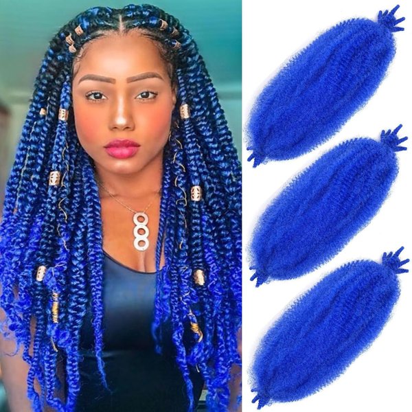 Afro Twist Hair 28 Inch 3 Packs, Springy Afro Twist Hair Pre Fluffed Spring Twist Hair Pre Stretched Wrapping Hair for Soft Locs Hair Extensions (Blue#)