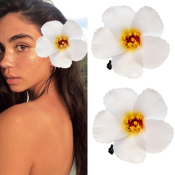 Love Sweety 2pc Hawaiian Plumeria Hair Clips Galsang Flower Barrettes for Beach Party(White)