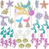 Wootkey 36 pcs Glitter Mermaid Cupcake Toppers Mermaid Cake Topper Under the Sea Beach Mermaid Tail Cake Decoration Birthday Party Supplies for Baby Shower Children's Day
