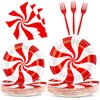 100Pcs Christmas Candy Cane Party Plates and Napkins Party Supplies Peppermint Party Tableware Set Red and White Striped Christmas Winter Party Decor Favors for Holiday Xmas Theme Party Serves 25