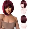 Aida ble Bob Wigs with Bangs Burgundy Wig for Women Wine Red Wig Short Straight Wig Heat Resistant Fiber Synthetic Wig Halloween Cosplay 99J Colorful Wigs Party Wig…