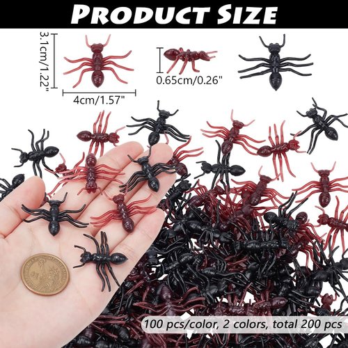NBEADS 200 Pcs 2 Colors Plastic Faux Ant, Big Faux Ant Simulation Ant Prank Plastic Beetles Model Realistic Insects Trick Joke Insects for Halloween Party Favors Decoration Props, Black and Dark Red