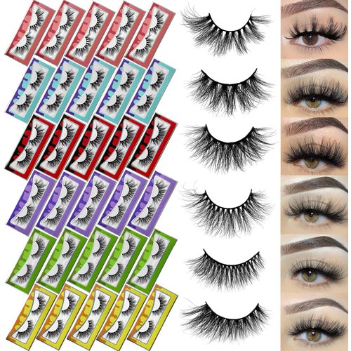 Mink Lashes Bulk Ninglash 30 Pack 6 Styles Eyelashes, 15-22mm Real Mink EyeLashes, Thick HandMade Full Strip Lashes, Crueltyl Free Fluffy Lash, 30 Pairs 5D Mink Lashes wholesale