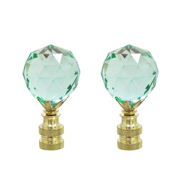 Aspen Creative 24007-22 Light Green Faceted Crystal Lamp Finial in Brass Plated Finish, 2 1/4" Tall (2 Pack)