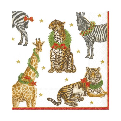 Entertaining with Caspari Luncheon Napkins, Wild Christmas, Ivory, Pack of 20