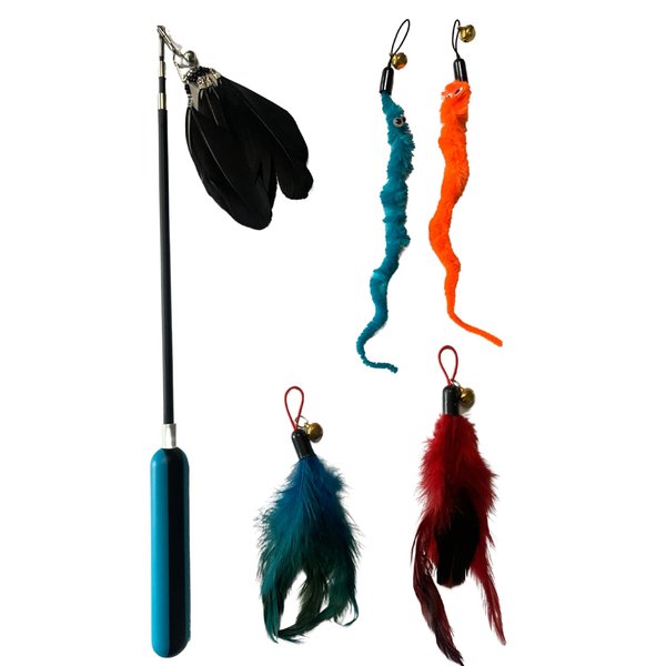 Interactive Cat Toy - Kitten Toys - Cat Wand Toy - Indoor Cat Toys - Cat Exercise - Cat Feather Wand- Cat Stick Toy - Cat Teaser Wand - Cat Worm Toy - Cat Play - Cat Toy Stick - Wand Cat Toy